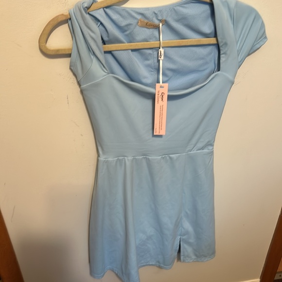 Women Square Neck Tennis Dress 1/2 Sleeve Built in Shorts Golf Athletic Pockets - Picture 5 of 6